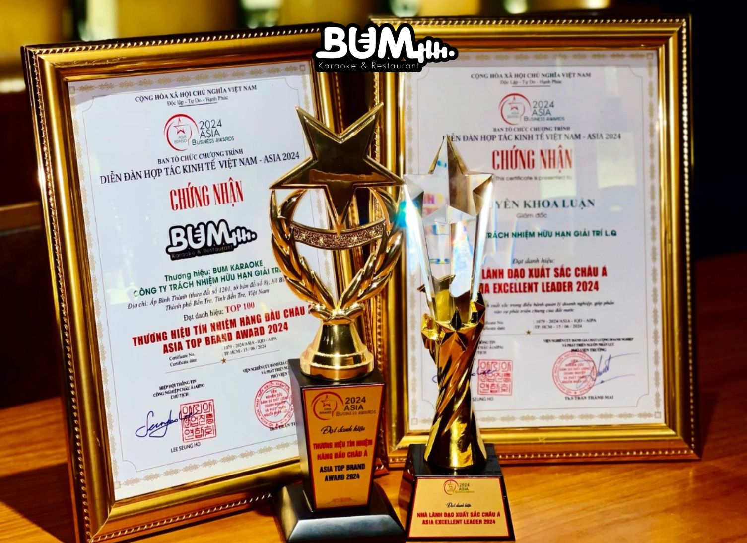 Nhà hàng karaoke BUM vinh dự nhận được giải thưởng Top 100 thương hiệu tín nhiệm Châu Á
